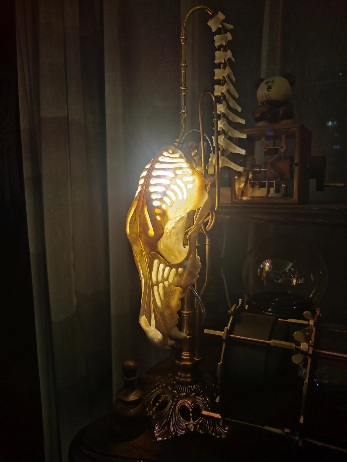 Mechanical Bone Lamp with Brass Vertebrae Base