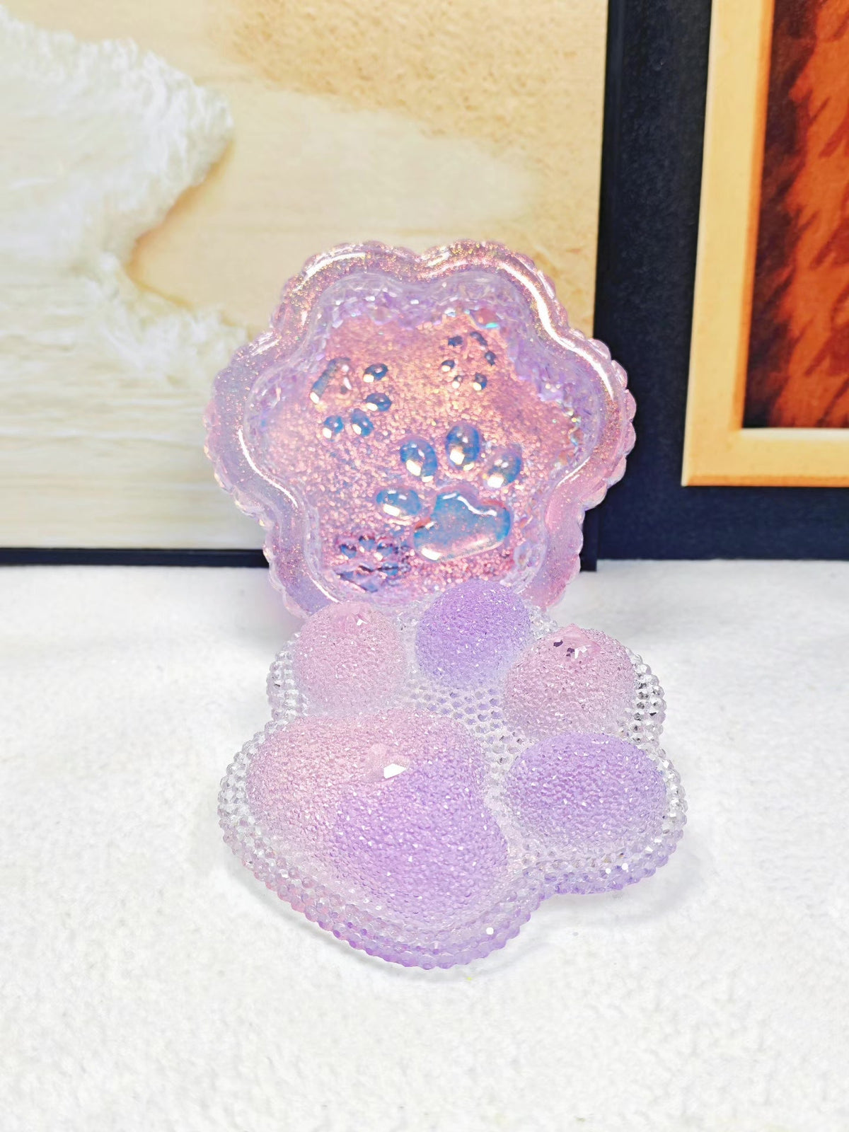 Paarse Glitter Kattenpoot Opbergbox van Hars