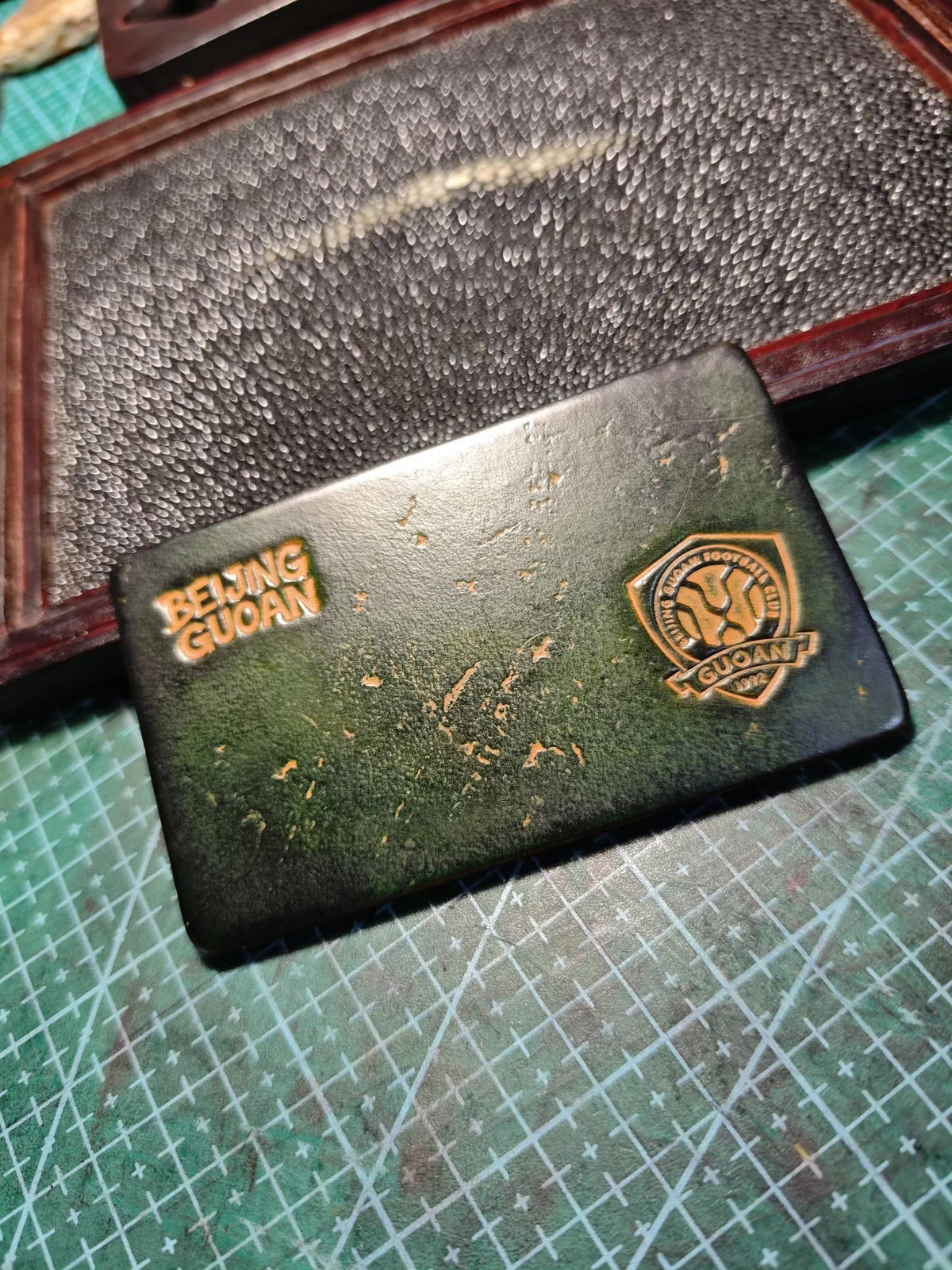 Handcrafted Leather Tray Dark Green 10cm