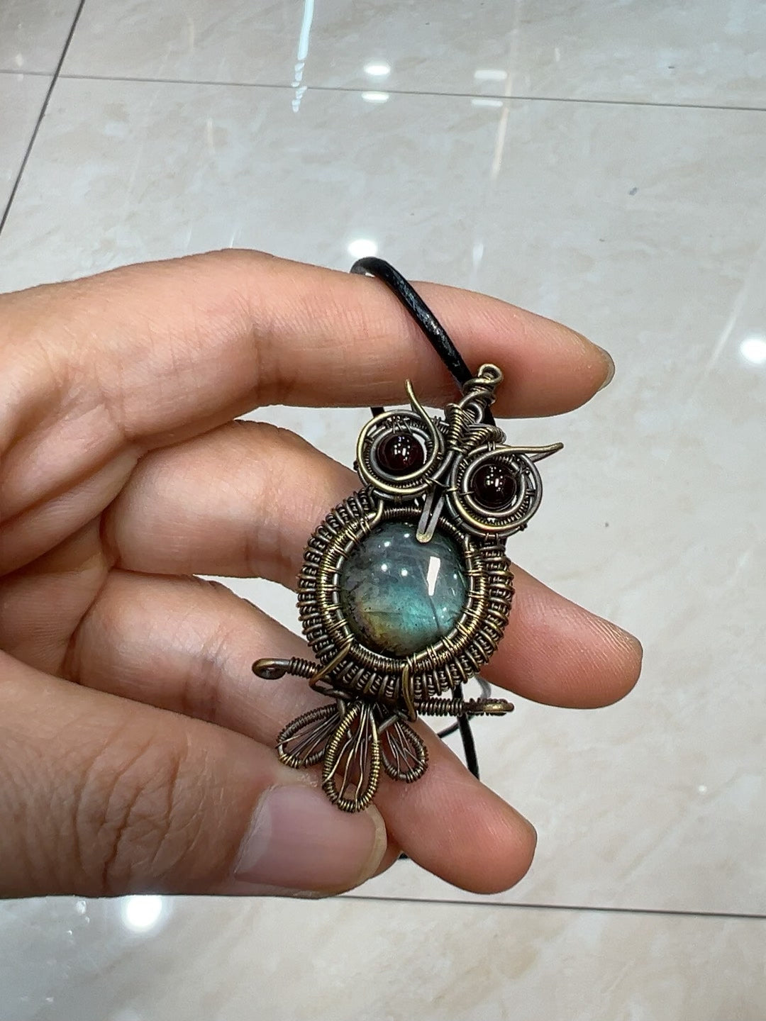 Owl Pendant with Labradorite Cabochon