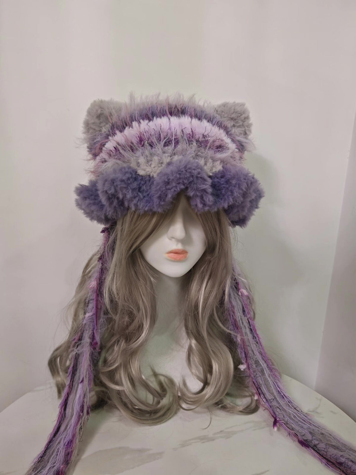 Handmade Cat Ear Hat Gray Purple