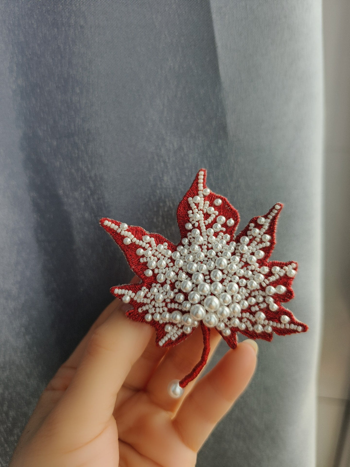 Pearl Embroidered Maple Leaf Hair Clip