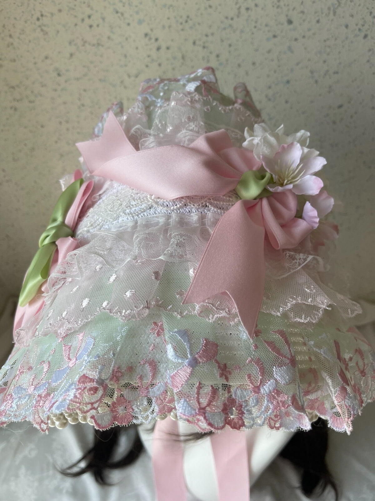 Lolita Pink Green Lace Flat Hat