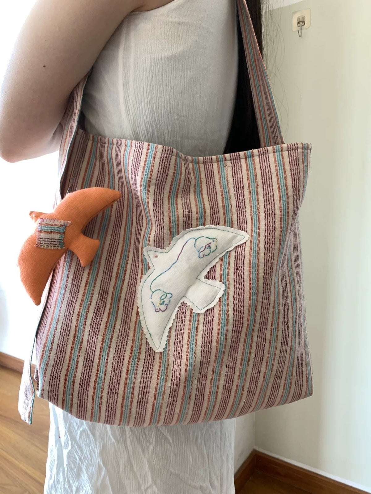 Sac cabas rayé en coton tissé main