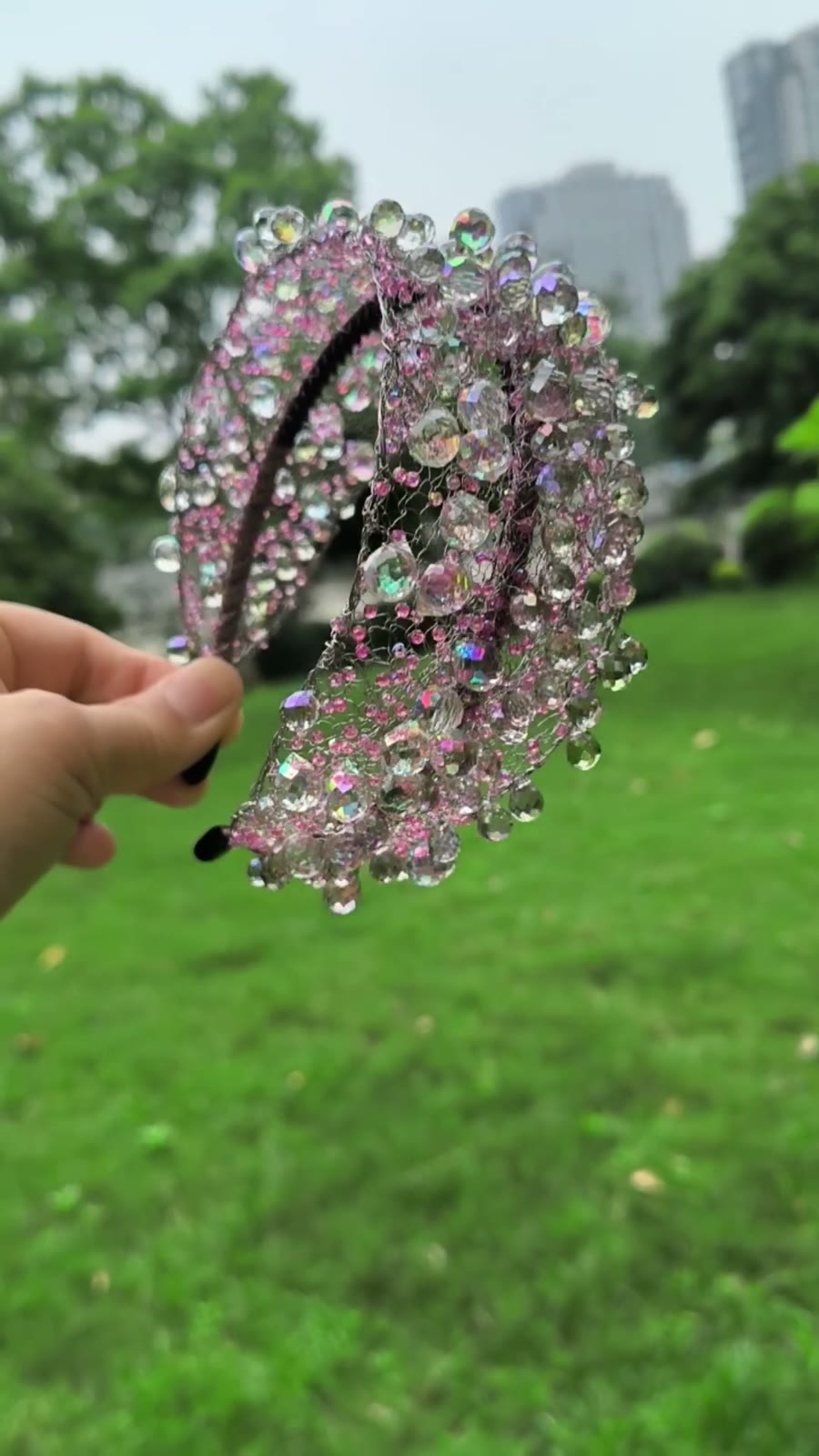 Large bandeau en maille de cristal fait main