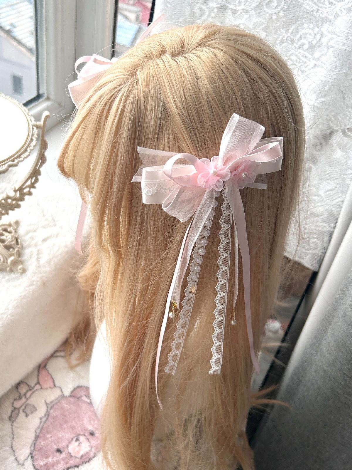 Lolita Cherry Pink Butterfly Ribbon Side Clip