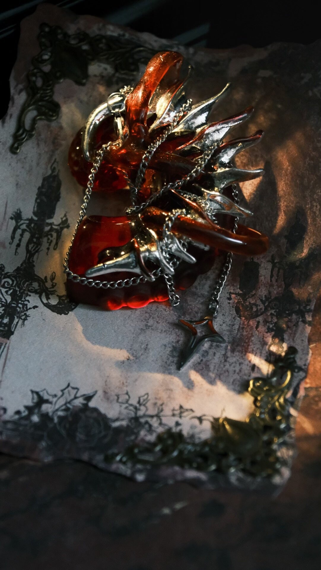 Cyberpunk Red Glass Brooch Necklace