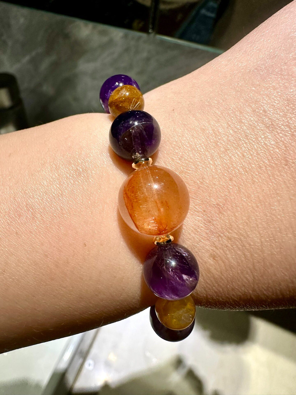 Natural Purple Phantom Quartz Agate Beaded Bracelet