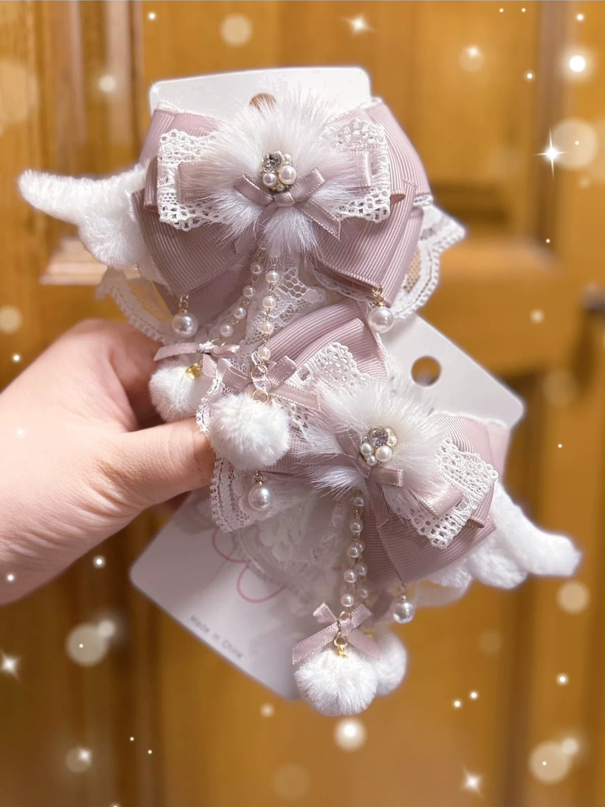 Conjunto de Molas de Cabelo com Laços e Asas em Falsa Pele