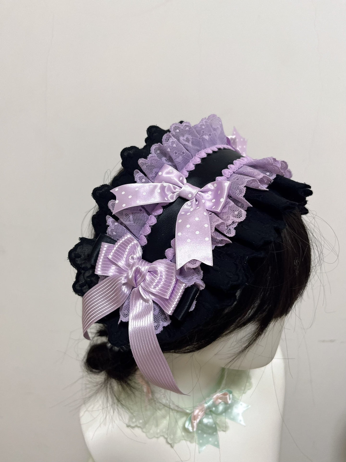Handmade Lolita Headband Black Purple Lace