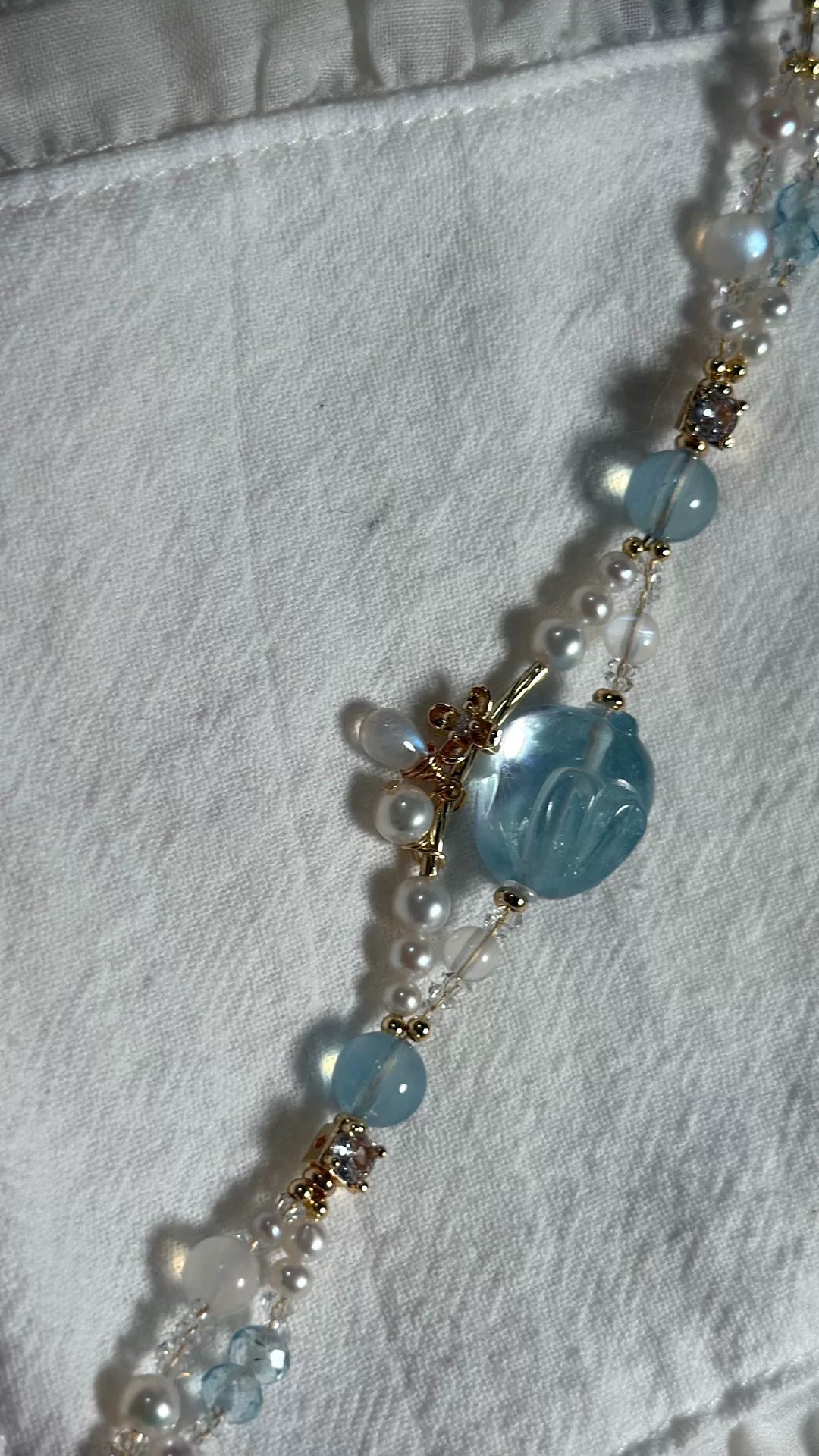 Aquamarine Rabbit Pearl Double Strand Bracelet