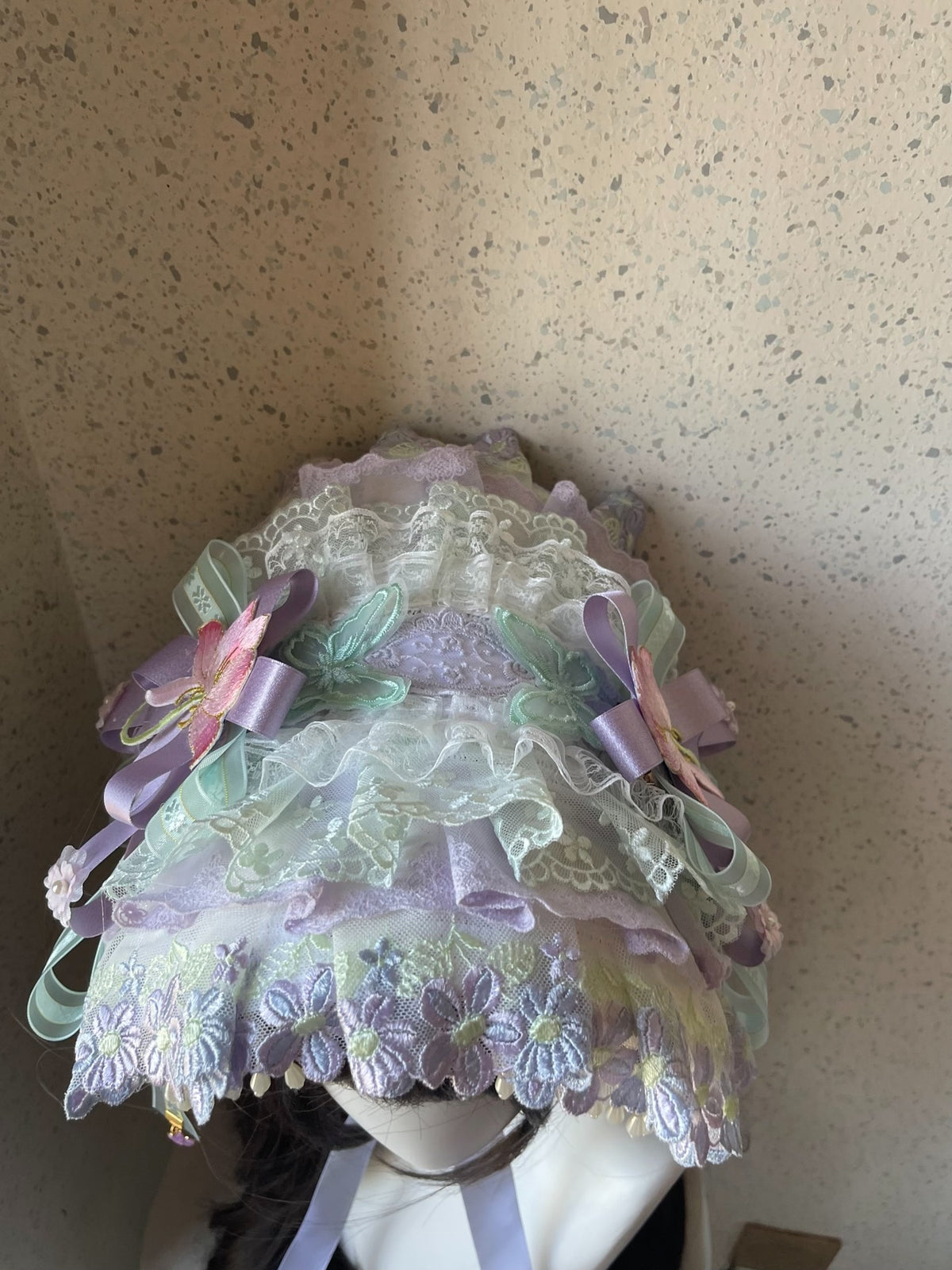 Lolita Lace Bonnet Hat Purple Green