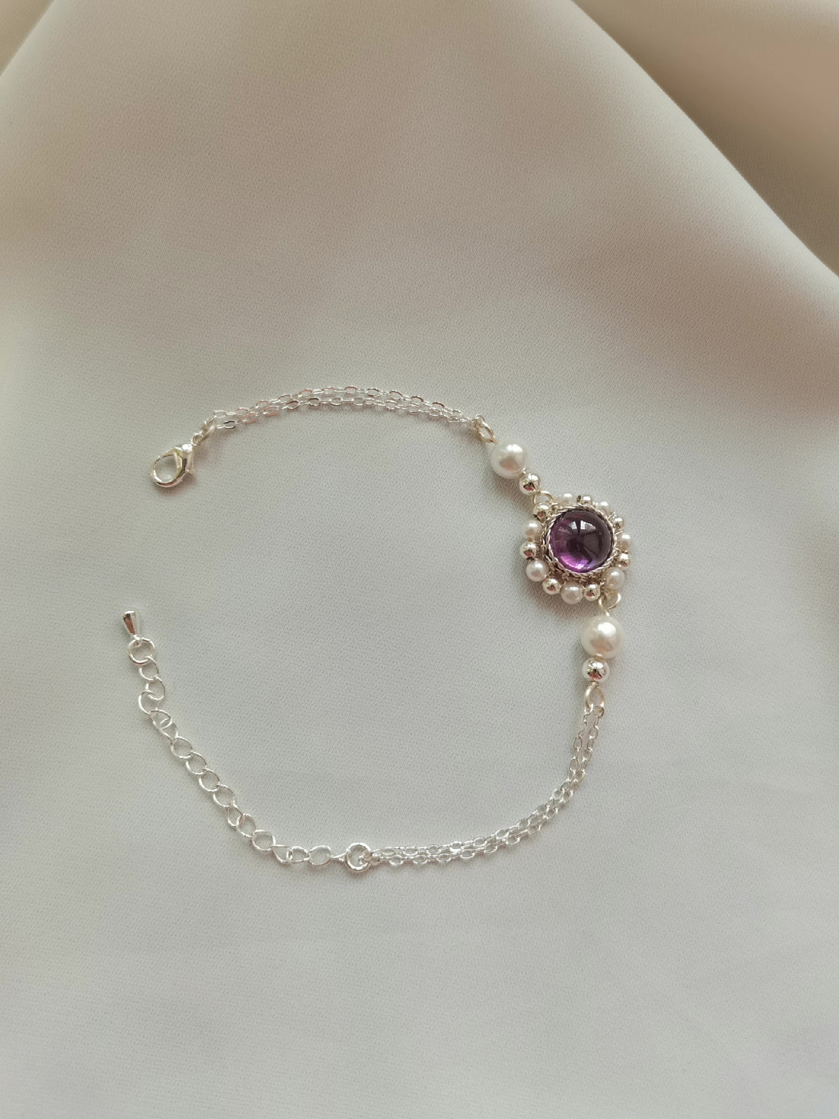 Bracelet Améthyste Argent Accessoire Hanfu Qipao