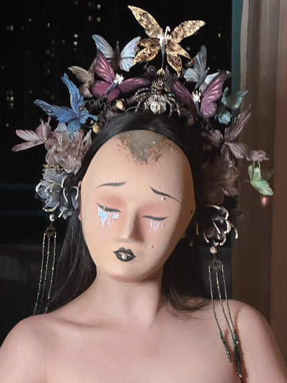 VIC Custom Silk Qing Dynasty Butterfly and Floral Headpiece