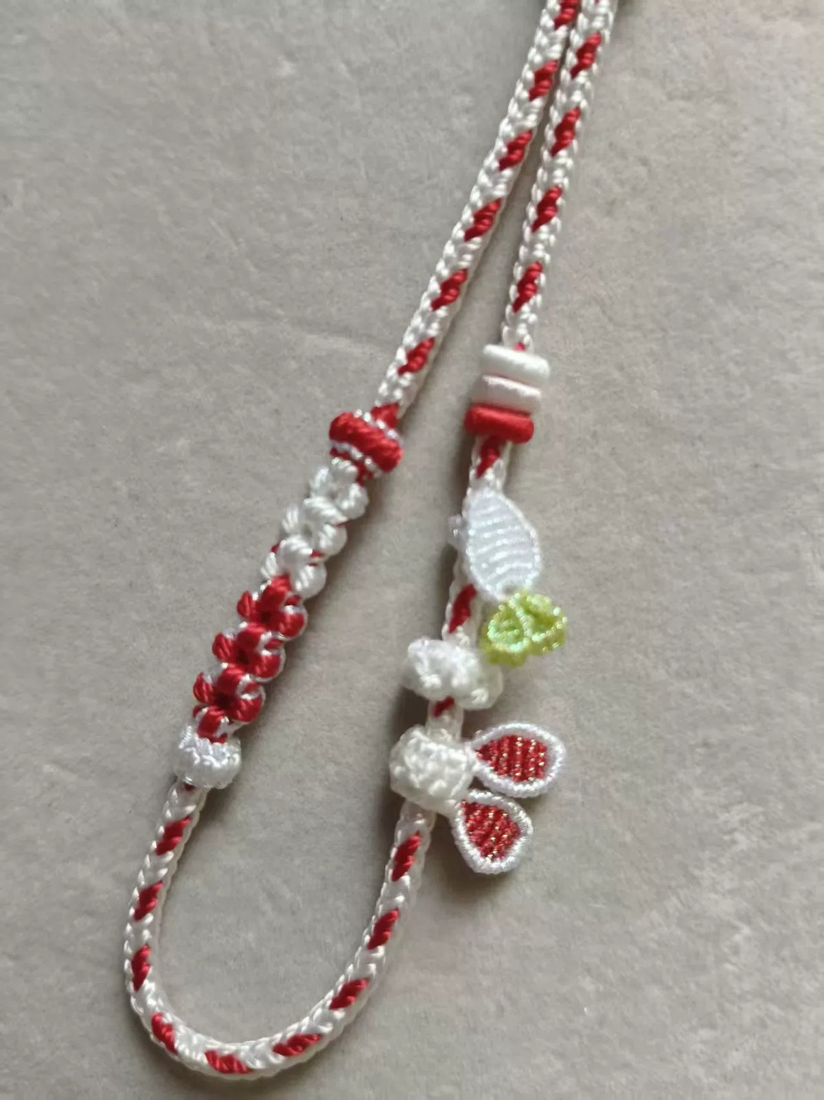 Handmade Red White Braided Phone Lanyard Butterfly Charm