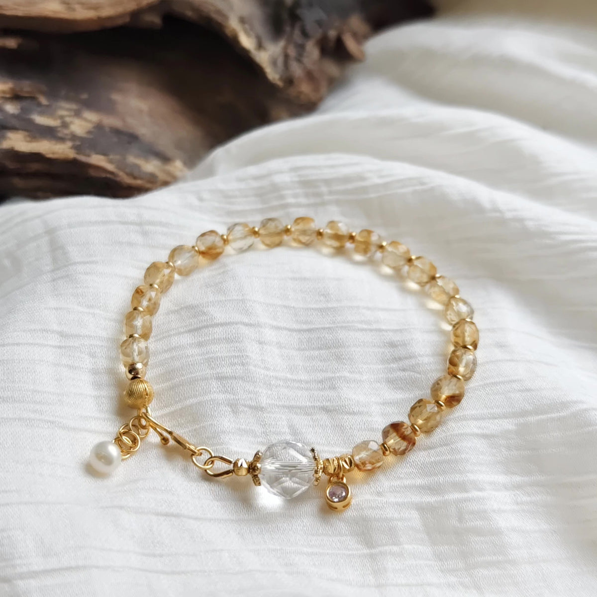 Faceted Citrine Square Bead Bracelet