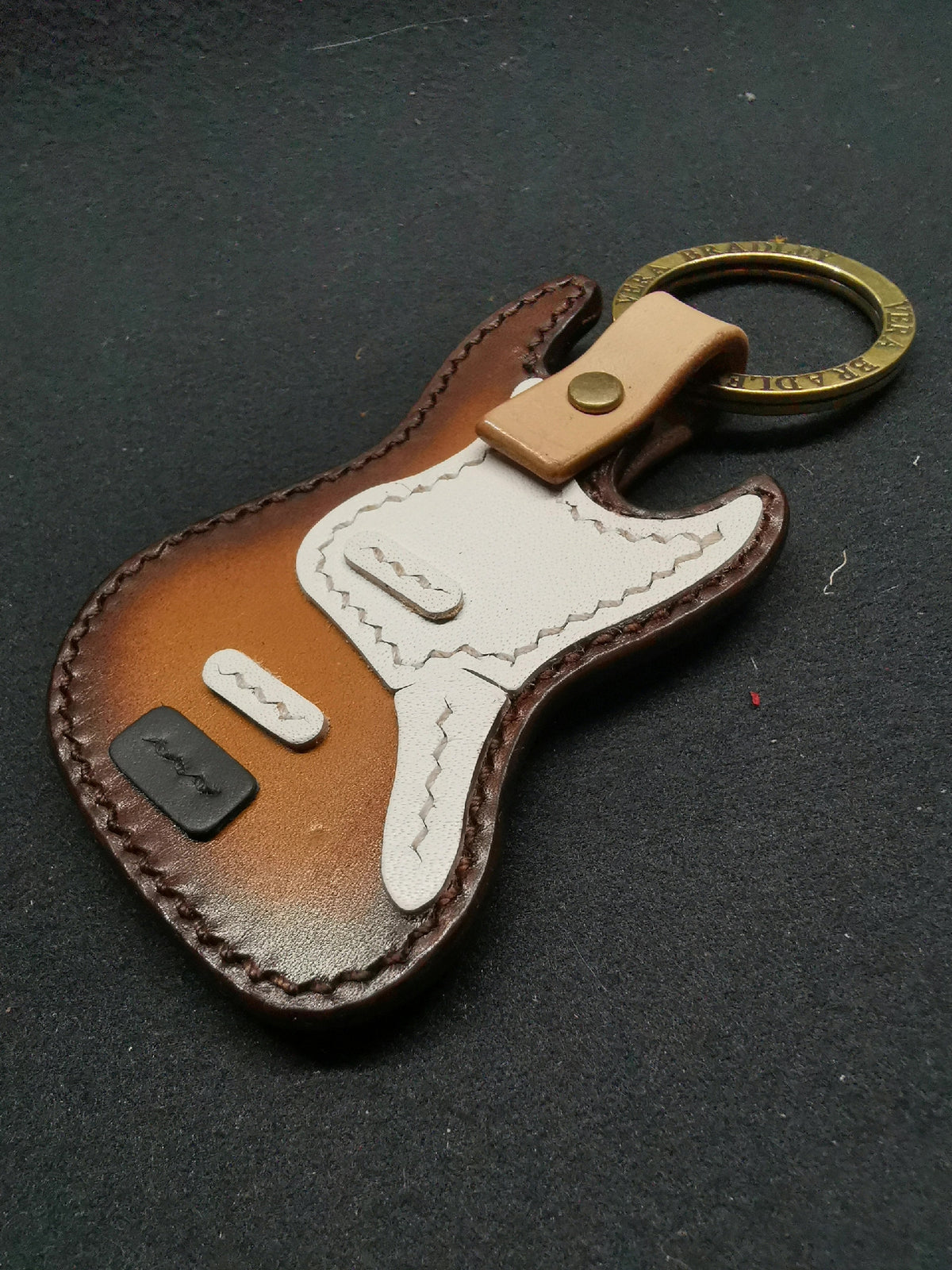 Handmade Leather Electric Guitar Keychain Bag Charm
