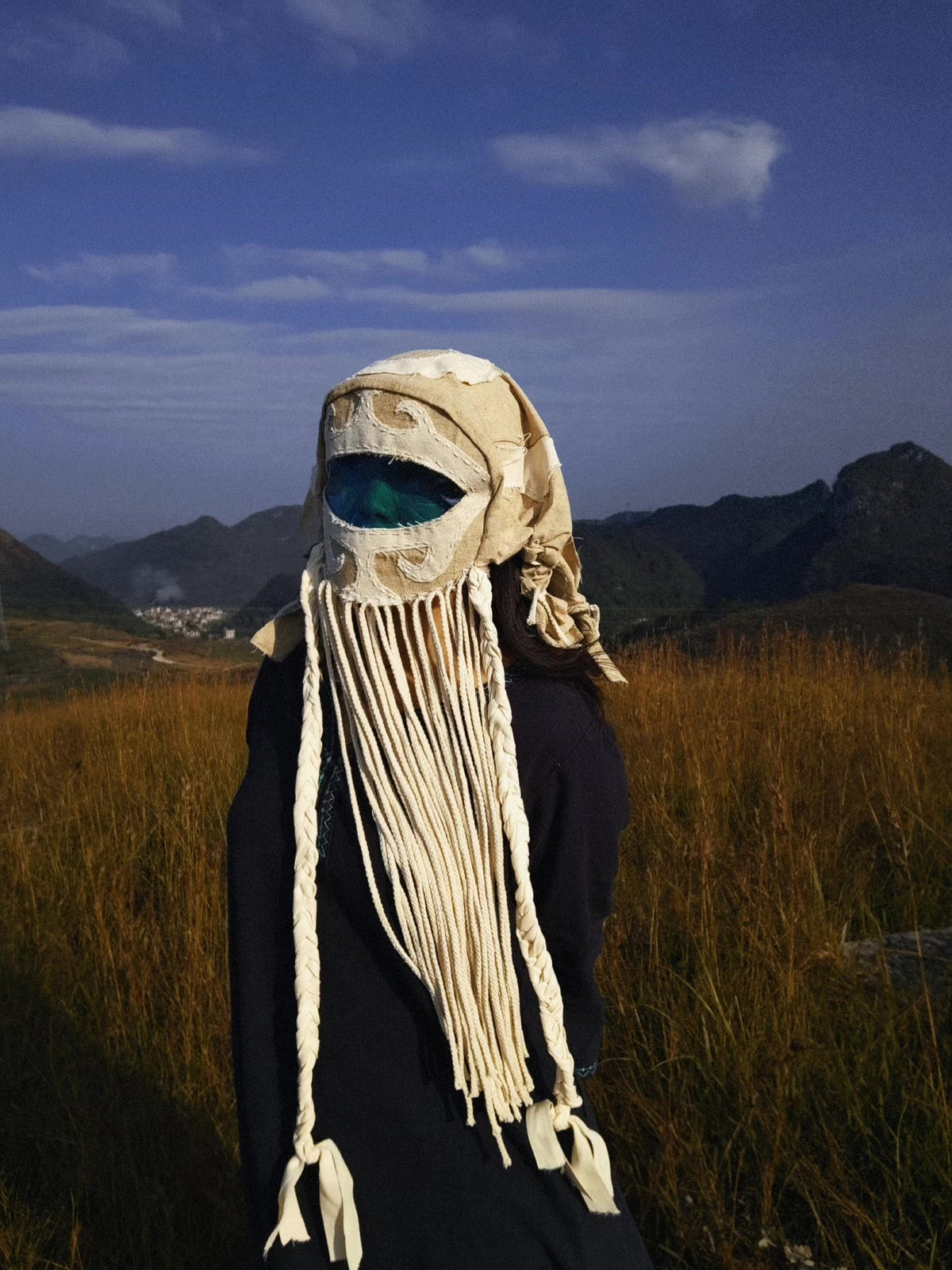 Crow Prayer Head Cover Tribal Fringe Mask