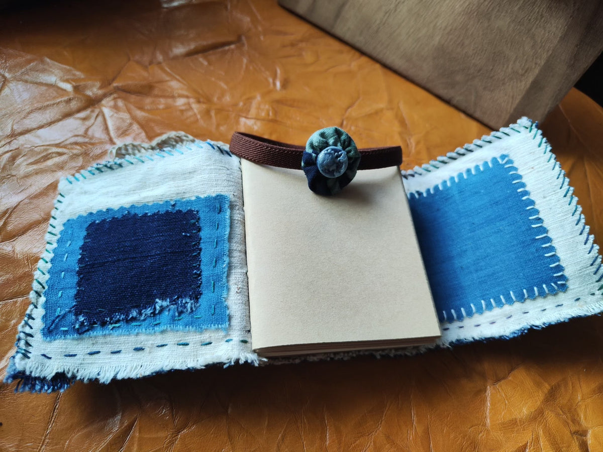 Handwoven Cloth Notebook with Whale Applique