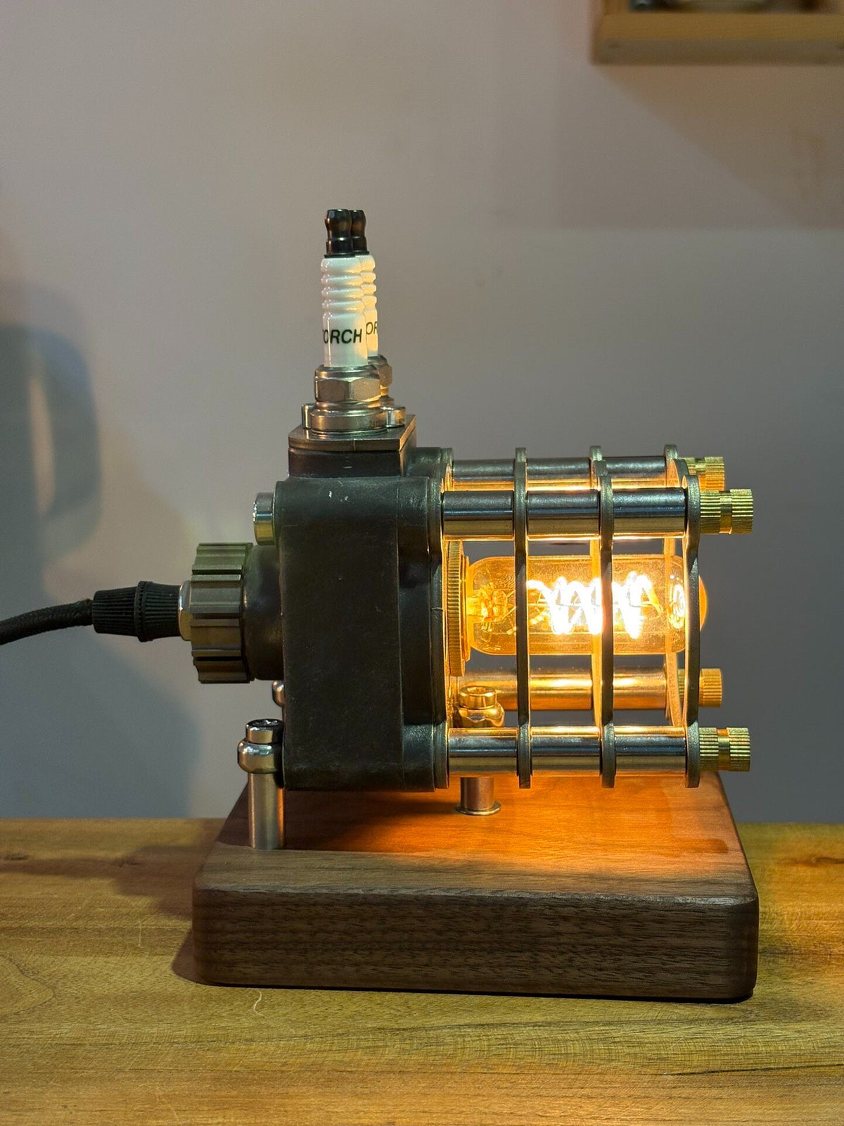 Steampunk Dual Spark Plug Carburetor Table Lamp
