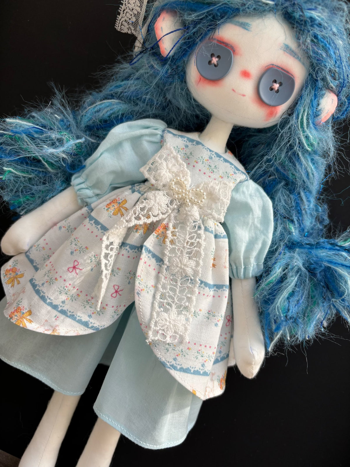 Boneca de Arte Feita à Mão Cabelo Azul 31cm