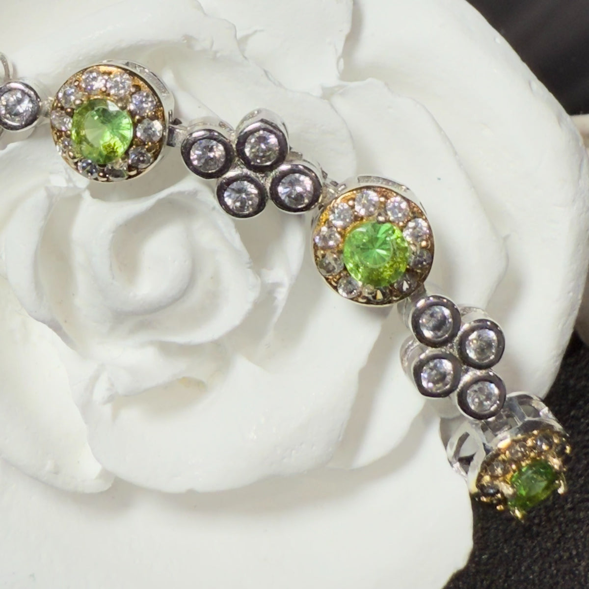 Pulseira Bubble de Pedra Verde Natural em Prata e Ouro