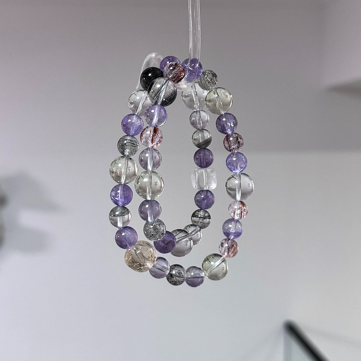 Purple Yellow Rutilated Quartz Crystal Bracelet Set