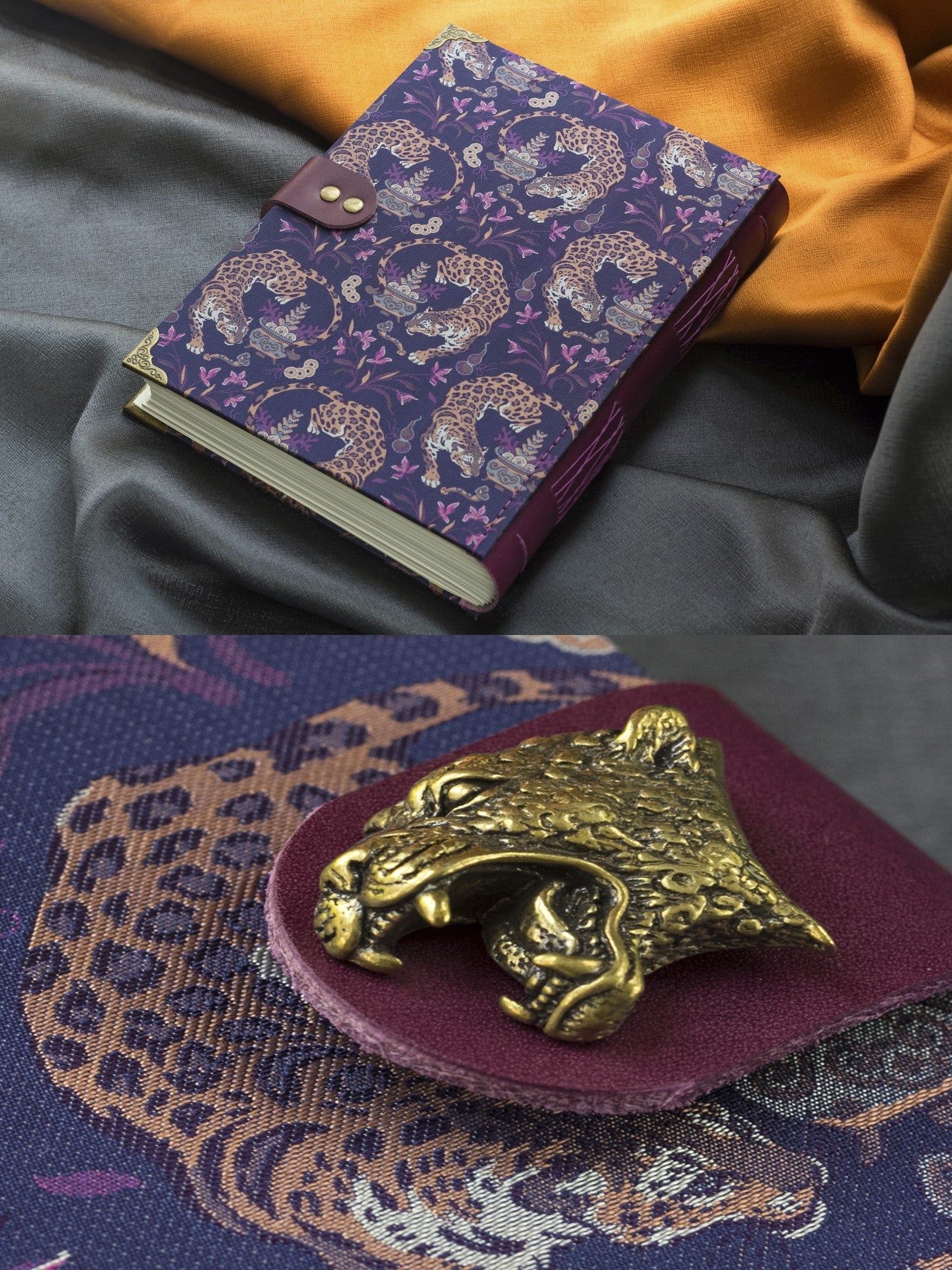 Leopard Floral Woven Notebook with Metal Clasp