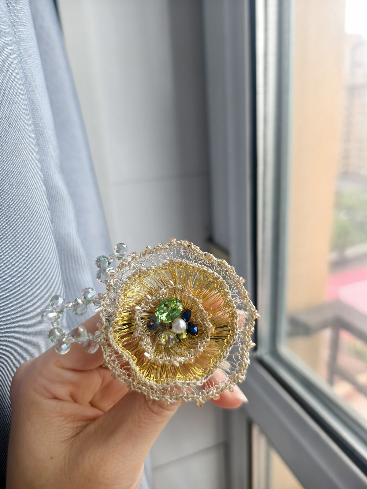 Wire Flower Beaded Hair Clip