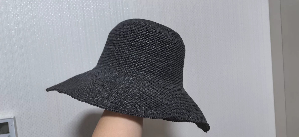 黒 ワイドブリム バケットハット 形を整えられるワイヤーブリム付き