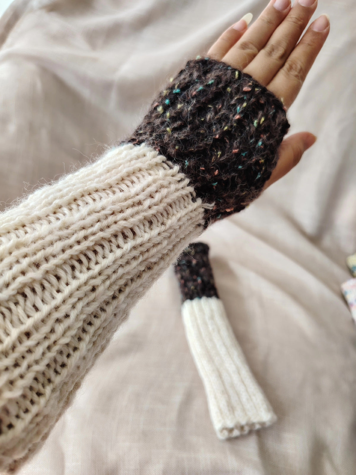 Aquecedores de Braço Compridos em Lã, Cashmere e Mohair Sem Dedos