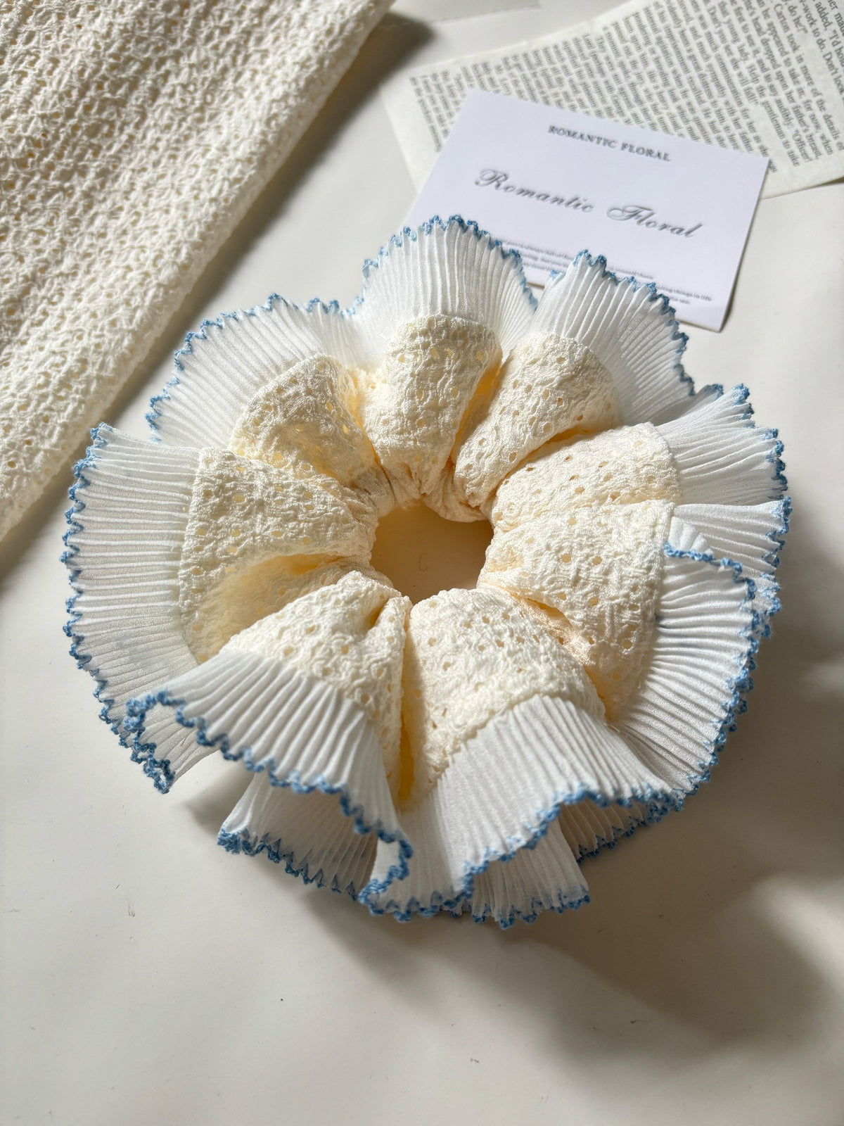 Double Layer Cream Scrunchies with Lace Trim