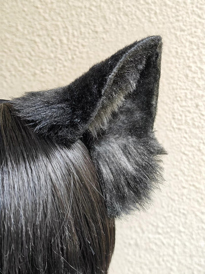 Black and Gray Wolf Ear Headpiece for Cosplay