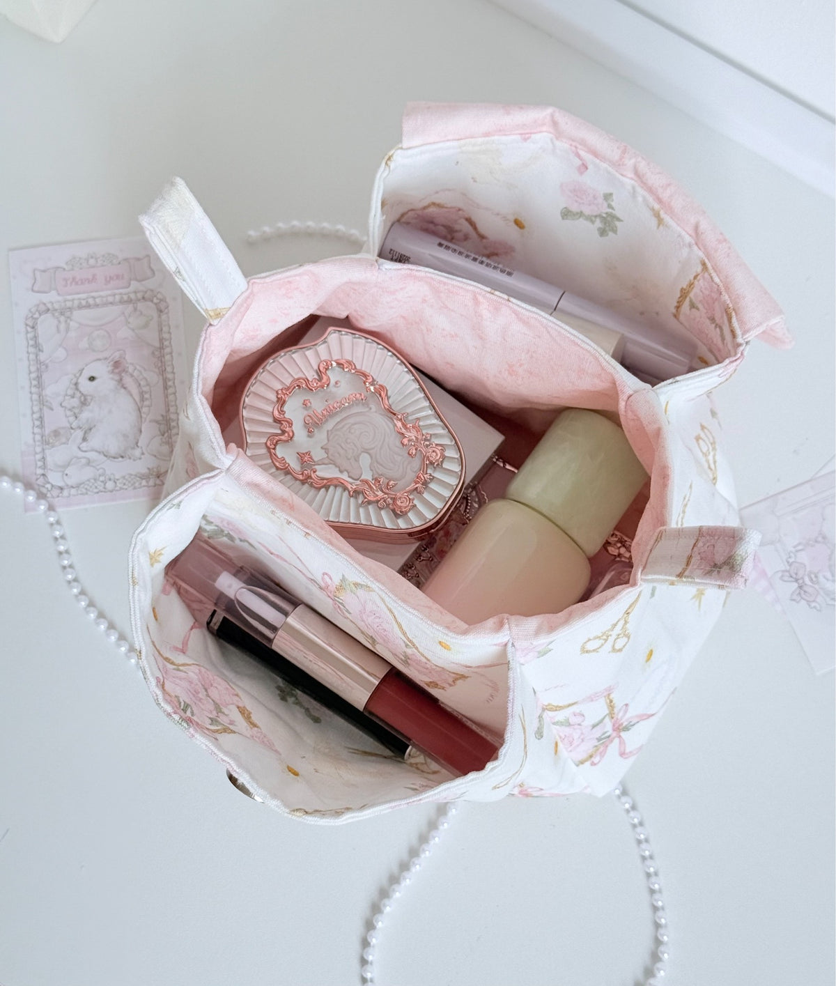 Kosmetiktasche aus Baumwoll-Canvas mit Blumenmuster
