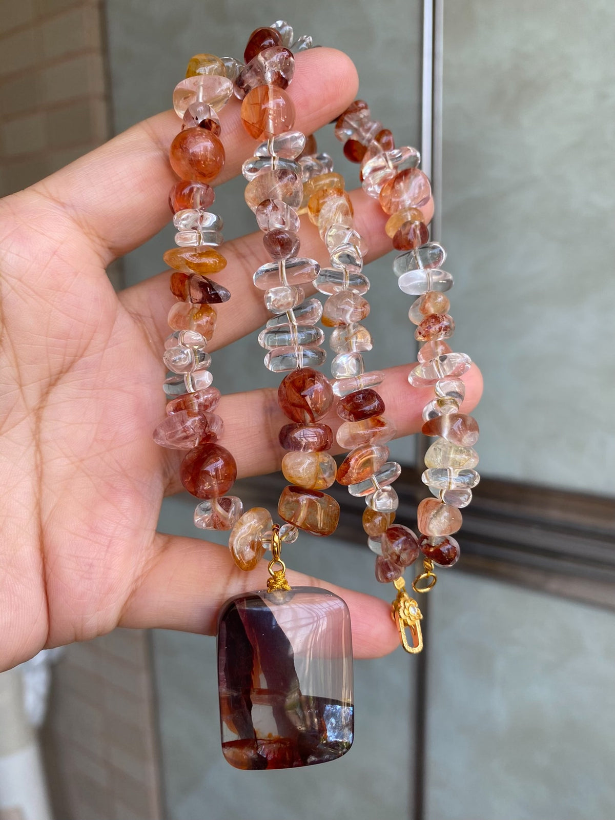 Natural Crystal Jiaohua Pendant Necklace