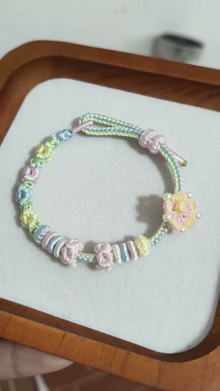 ハンドメイド グラデーション フラワー ブレスレット ピンク ブルー グリーン