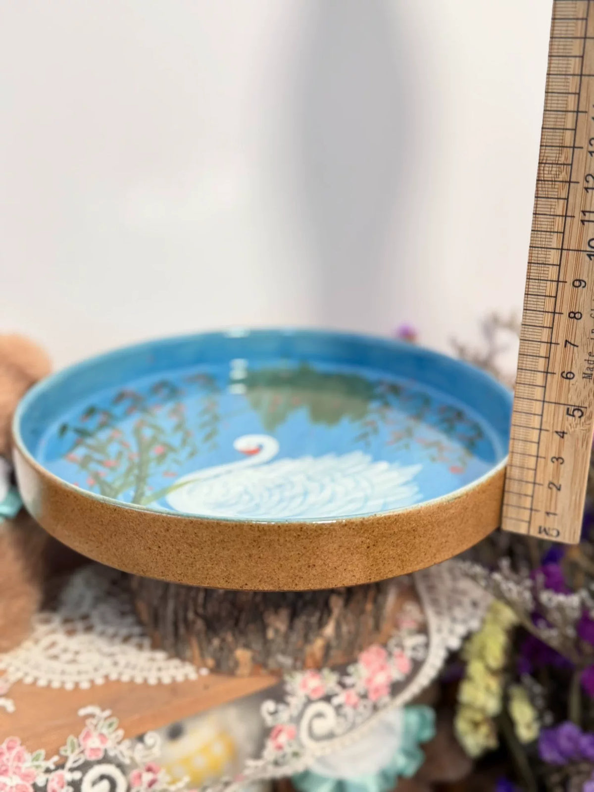 手描き 陶器プレート スワンデザイン