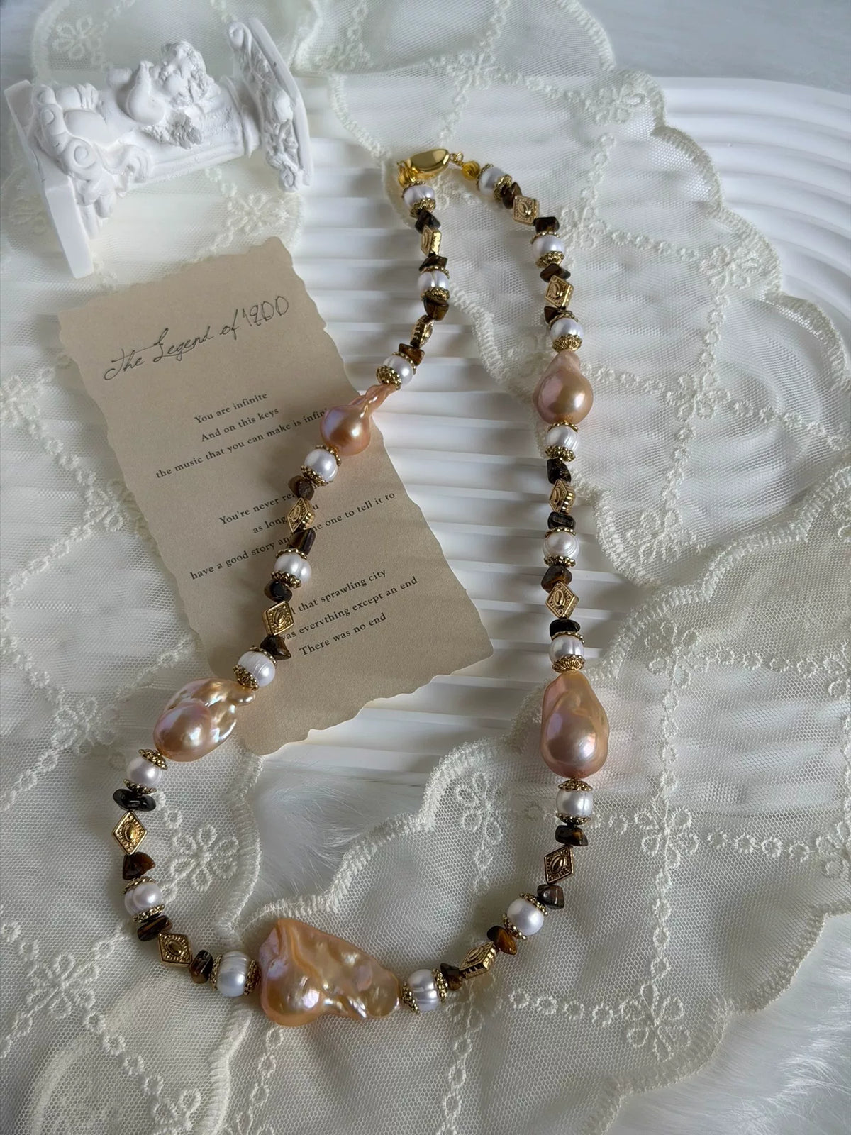 Gold-Rosa Barock-Perlen-Kette