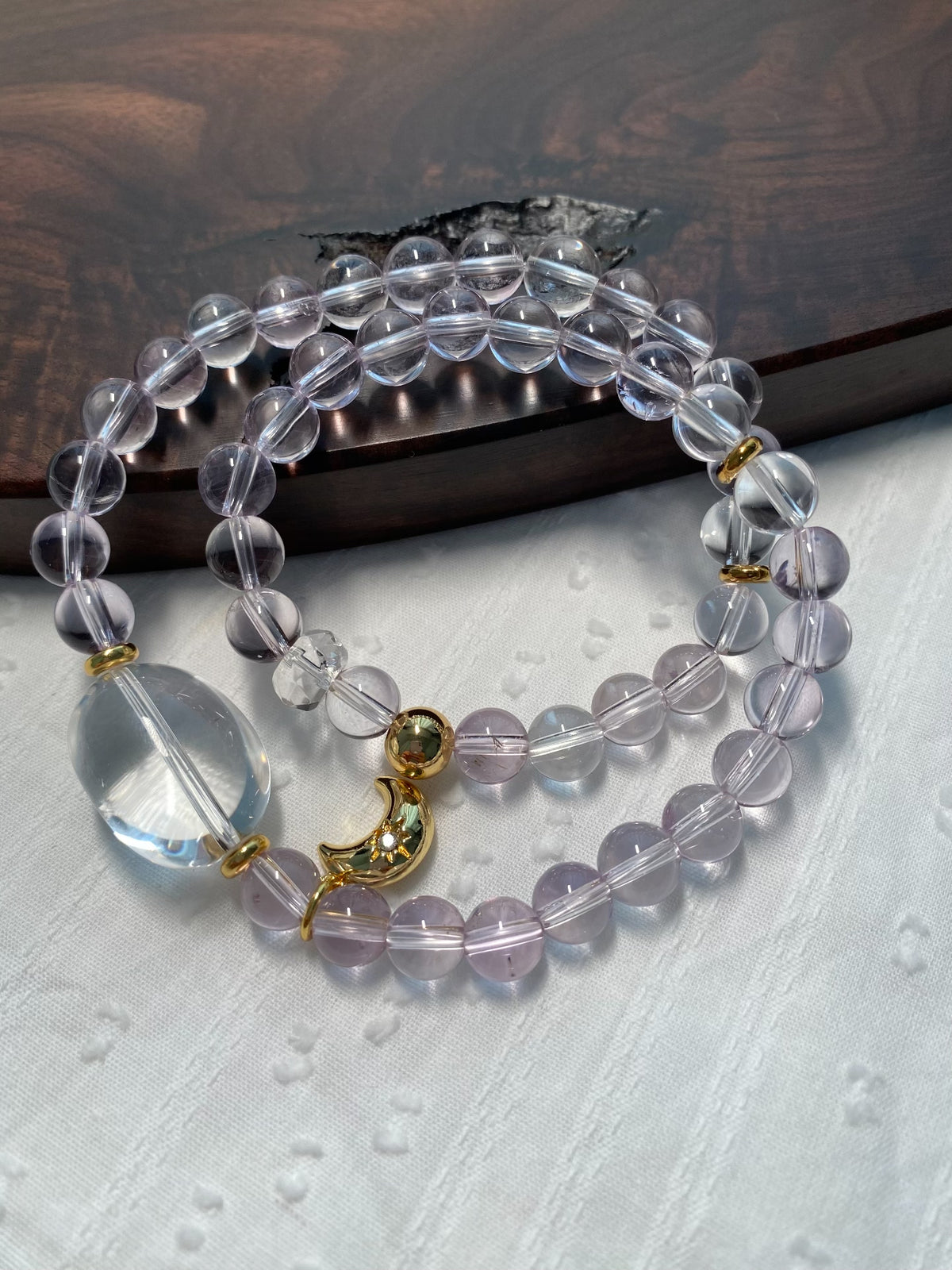 Amethyst Clear Quartz Double Loop Beaded Bracelet