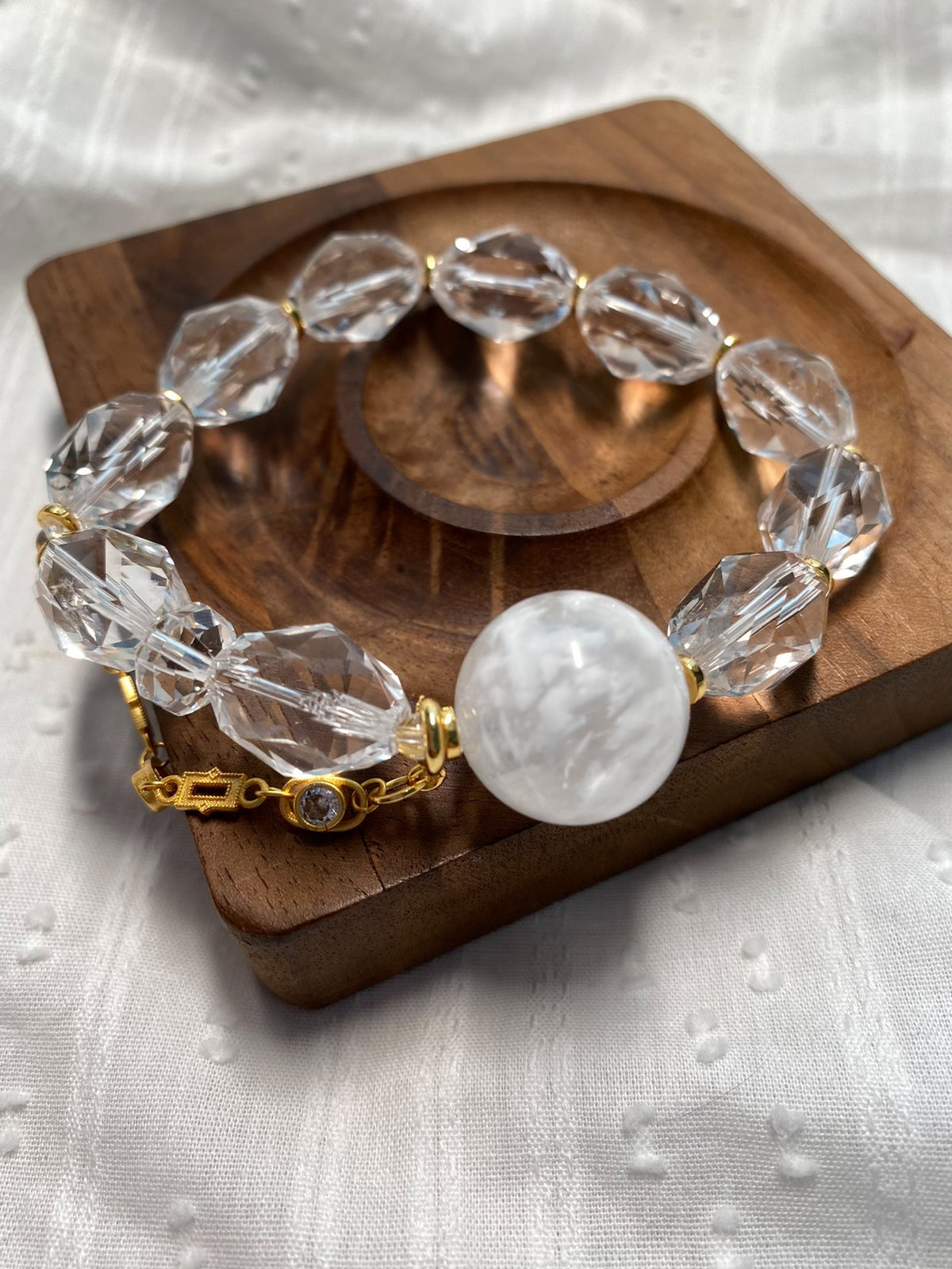 Clear Quartz Snowflake Phantom Beaded Bracelet