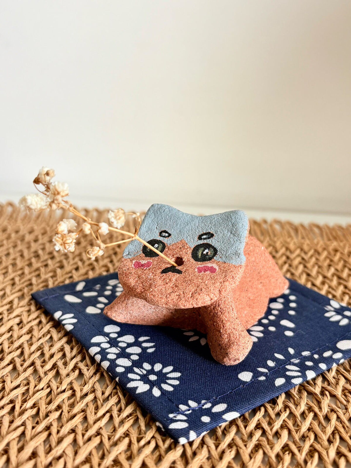 Stone Clay Cat Incense Holder Figurine