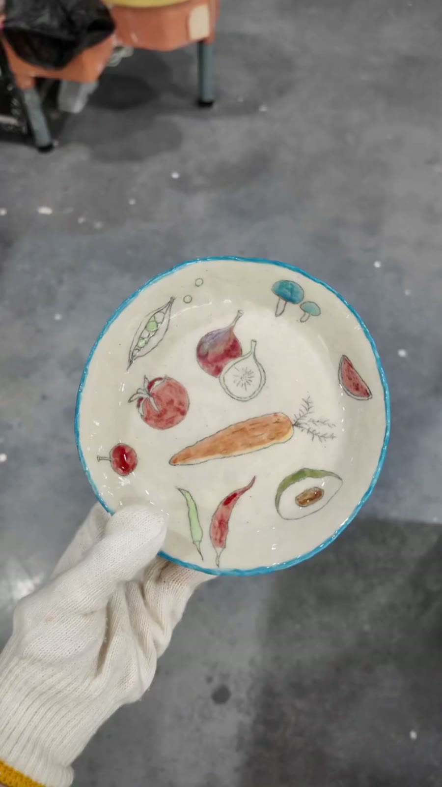 Handcrafted Ceramic Fruit Plate with Hand-Painted Produce