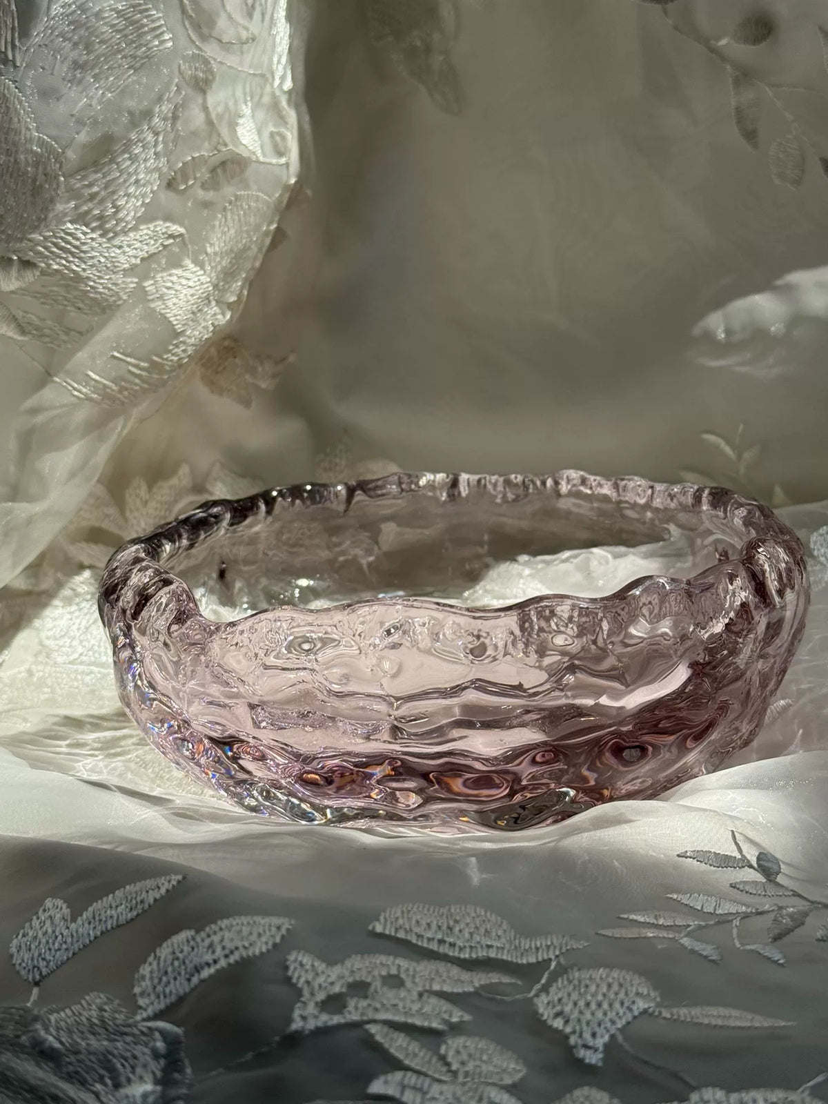 Ensemble de vase et coupe à fruits en verre Liuli rose