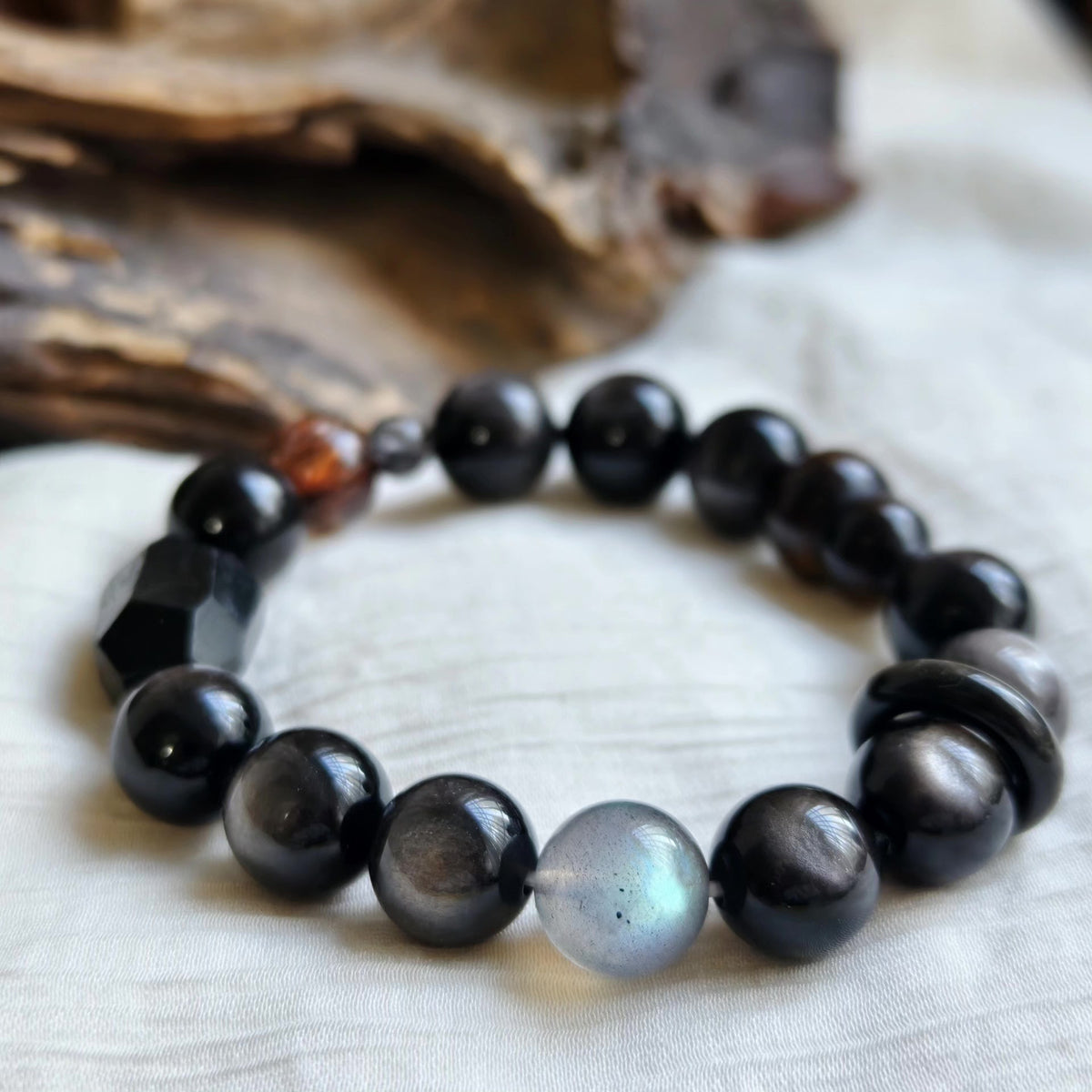Silver Obsidian Beaded Bracelet