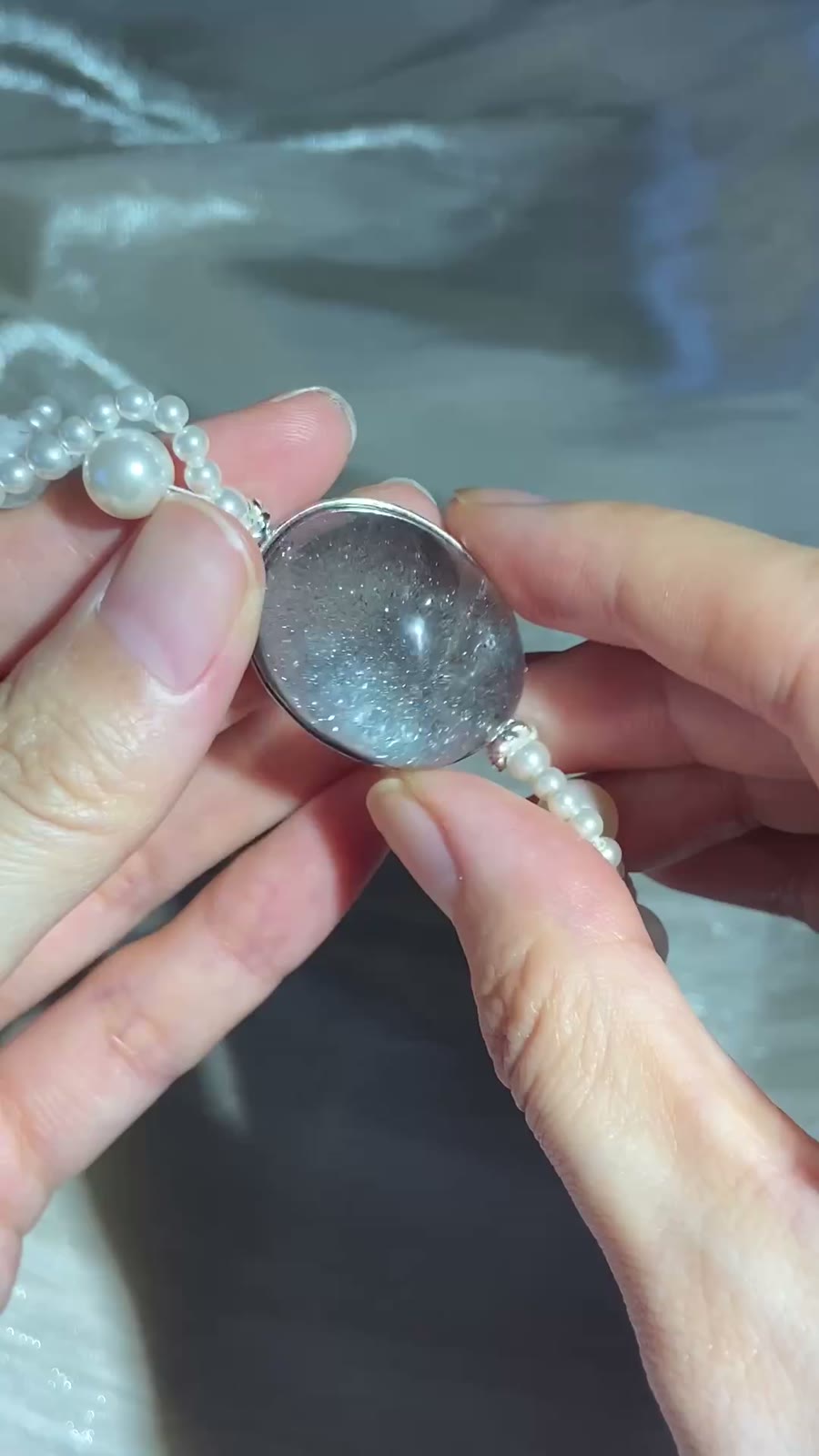 Blue Sand Crystal Bracelet Silver Bezel