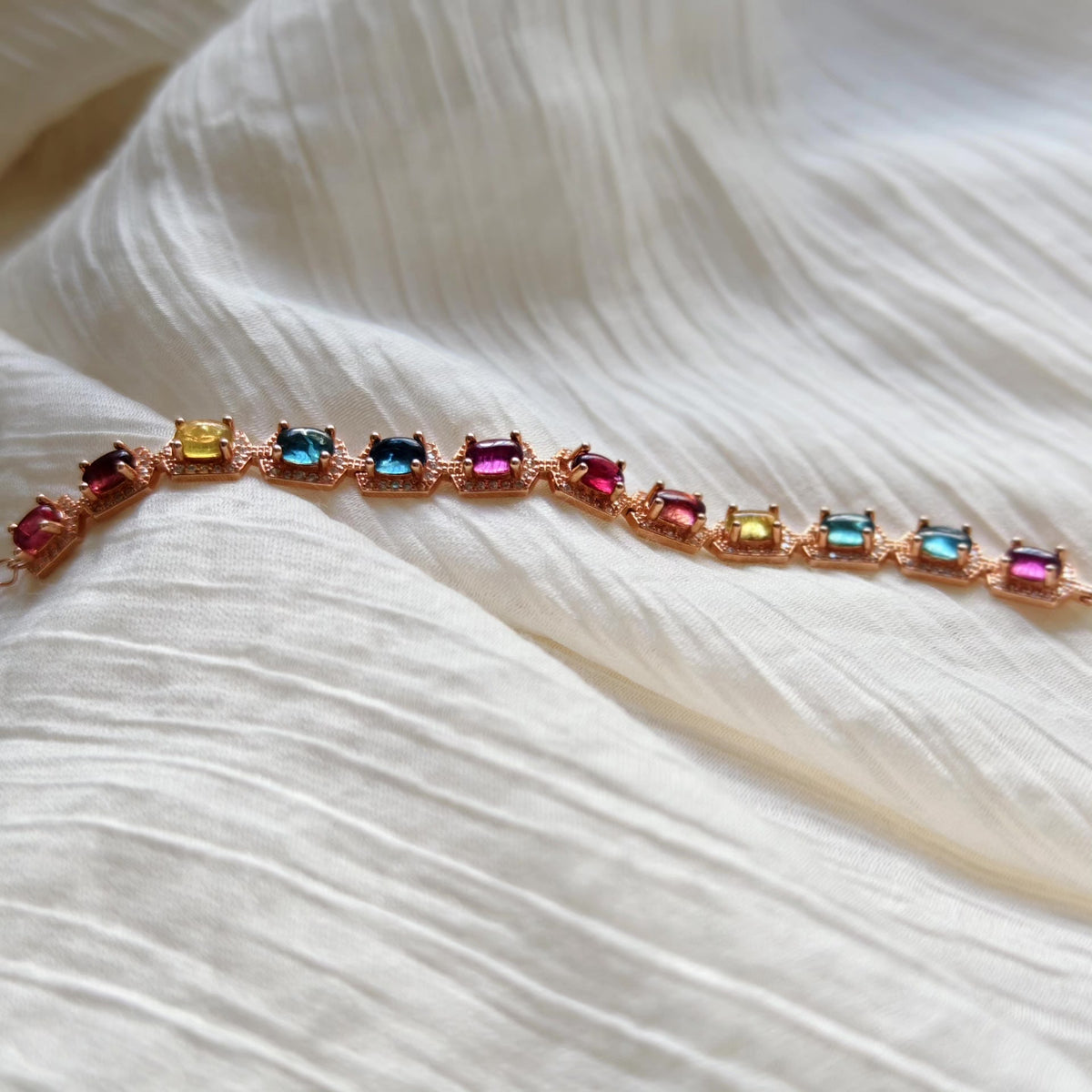 Multicolor Tourmaline Hexagonal Bracelet Rose Gold