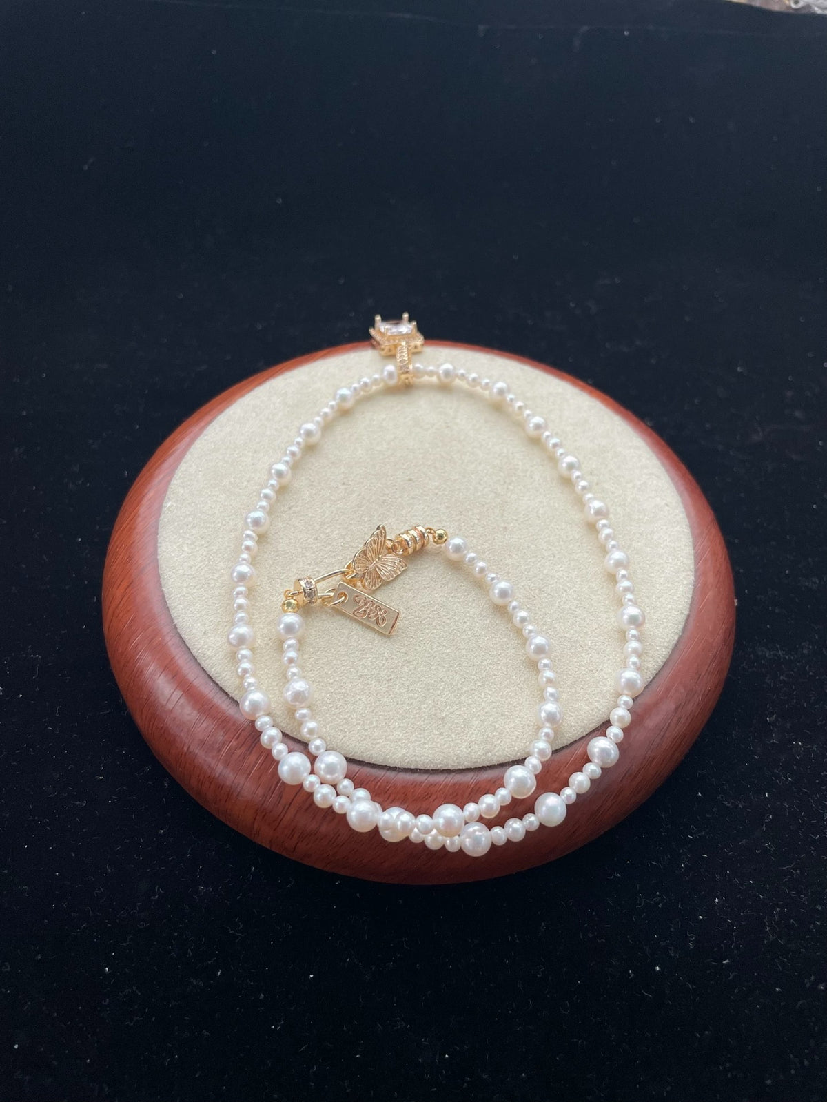 Natural Pearl Necklace with Square Pendant