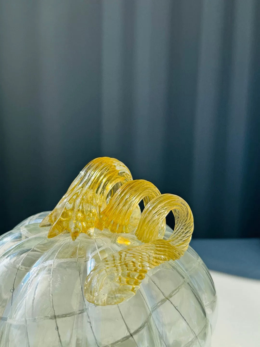 Handcrafted Iridescent Glass Pumpkin Sculpture 15cm
