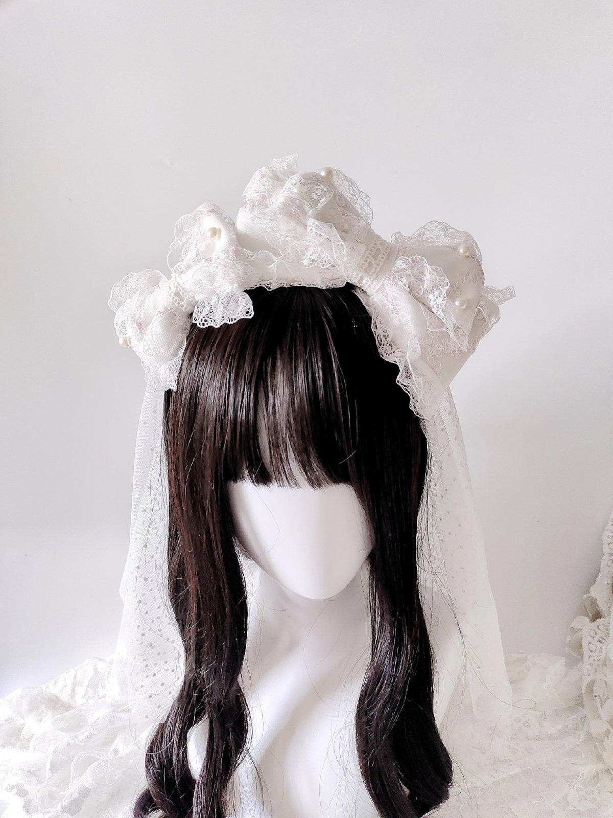 Lolita Bow Headband with Tulle Veil