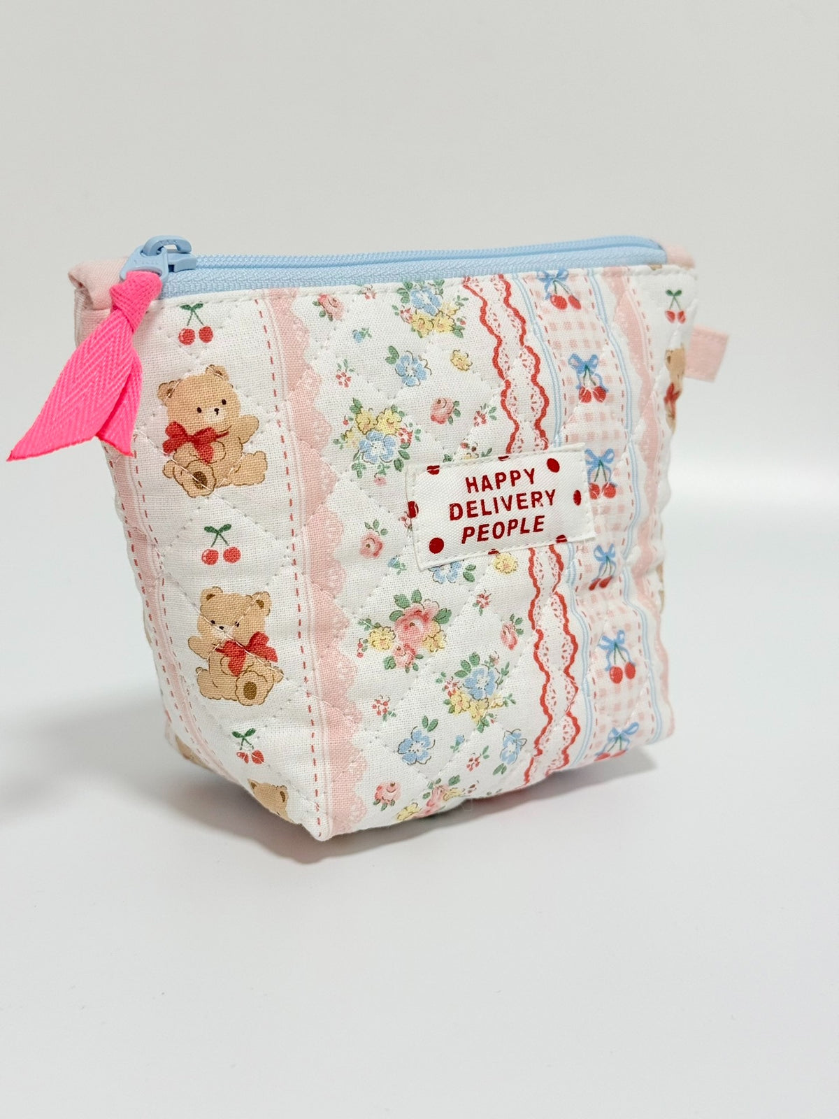 Quilted Patchwork Pouch with Teddy Bear Print